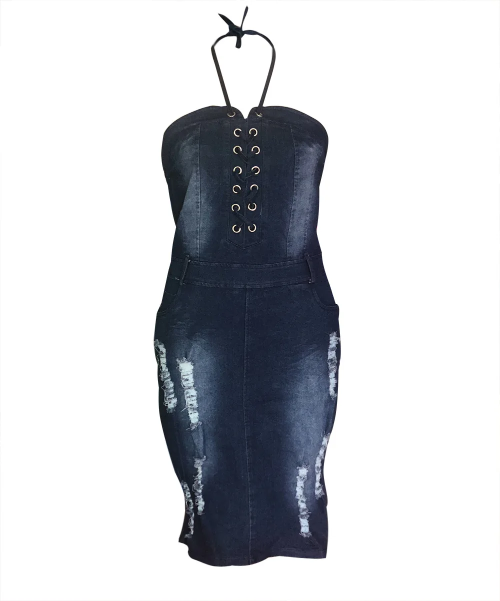 Женское винтажное джинсовое платье сексуальное мини на шнуровке повседневное