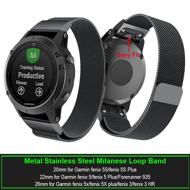 20mm 22mm 26mm Quick Fit Metal Stainless Steel Milanese Loop Wrist band Strap for Garmin Fenix 5 5S 5X 3 3HR S60 D2 Mk1 watch | Наручные