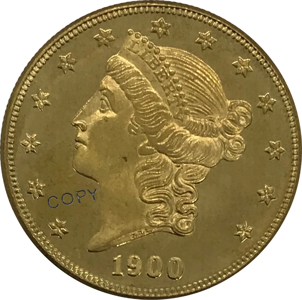 

Коллекционные монеты 1900 года в США, 20 дюймов, 20 долларов, голова свободы, двойной Орлан с девизом, золотая монета, латунь, копия