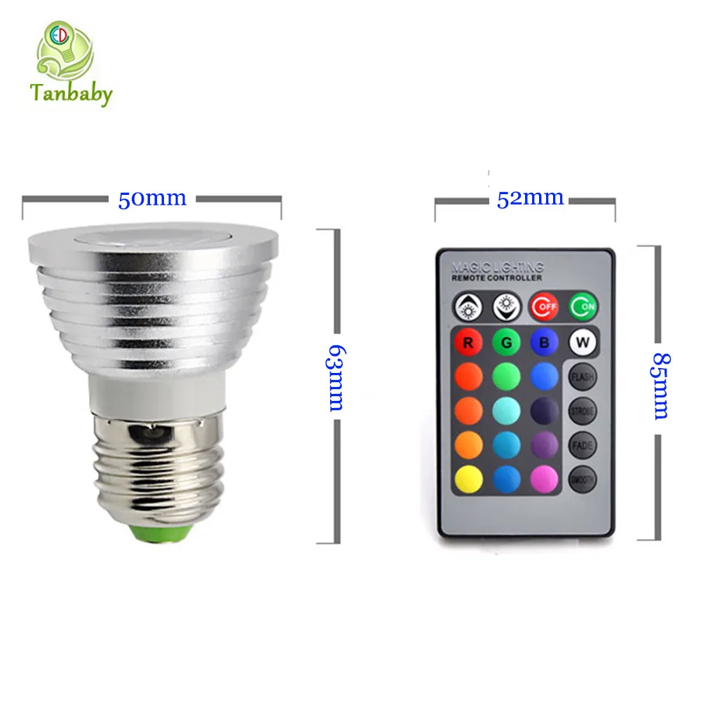 E27 RGB Светодиодный точечный светильник лампа AC85-265V Светодиодный точечный светильник 3 Вт 16 Цвета с пультом дистанционного управления Epistar светодиодный лампочка внутреннего освещения