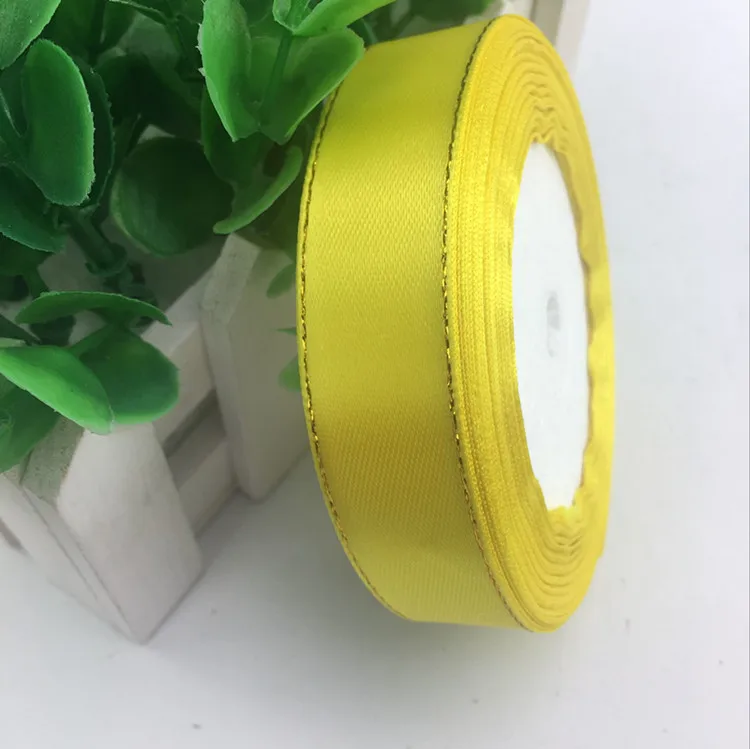 Yellow Золотой Край 25 ярдов 20 мм двусторонний атласные ленты цветок торт украшенный Бабочка Свадебный подарок упаковка для конфет ленты - Цвет: Yellow