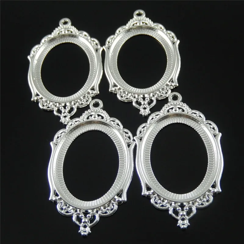 JulieWang 5PCs Mini Charm Alloy Retro Silver Plated Cameo Setting fit Oval 40*30mm Cabochon Pendant Charms Handmade Hanging Tops | Украшения
