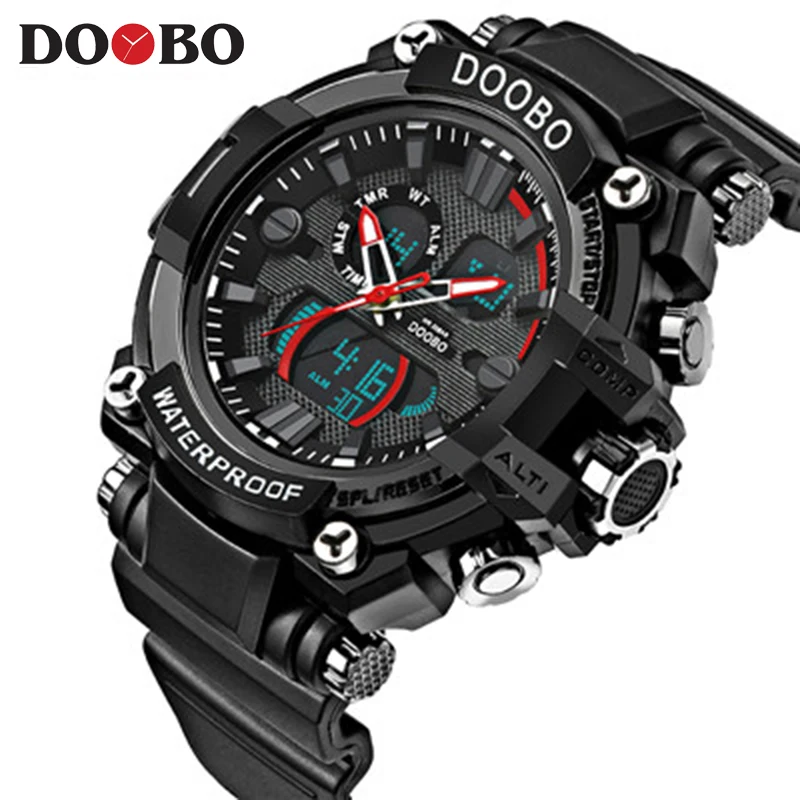2017 Мужские кварцевые цифровые часы мужские спортивные Relogio Masculino DOOBO S Shock Relojes LED