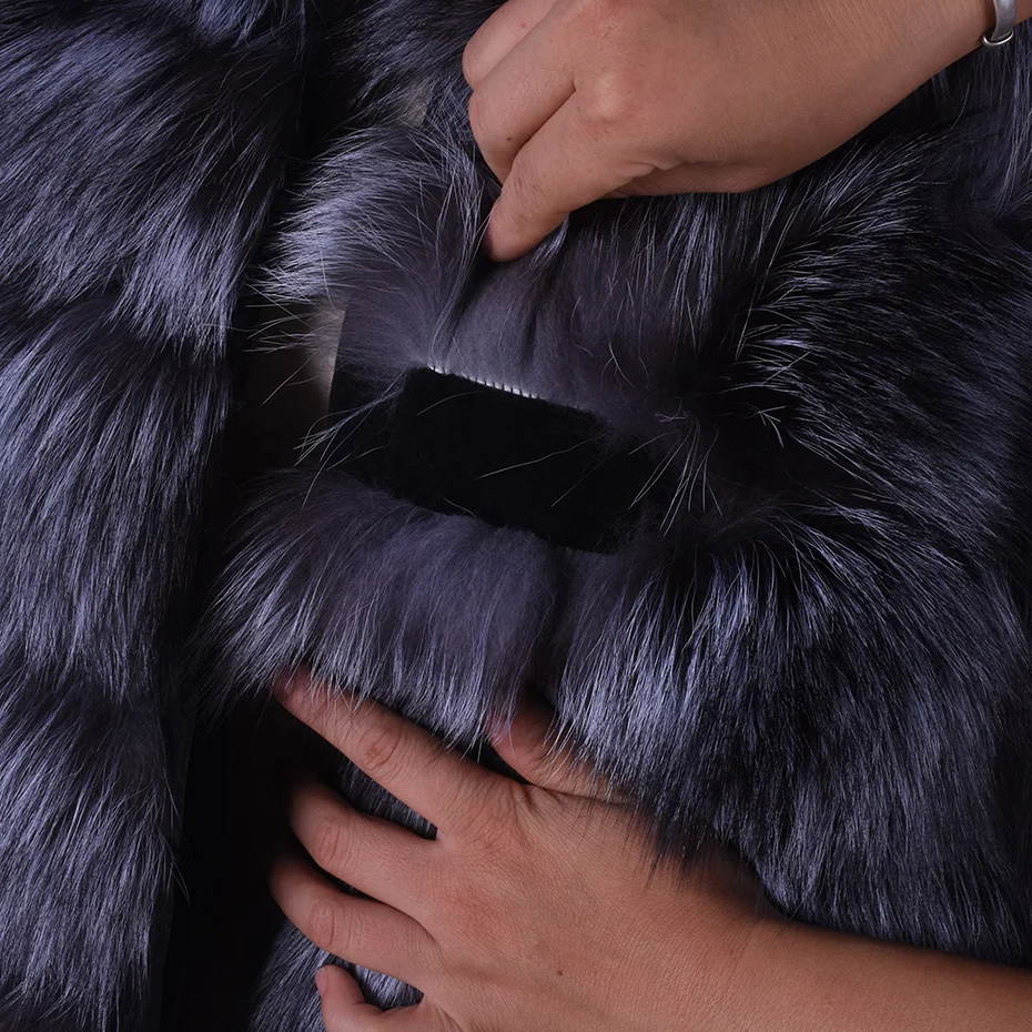 2018 winter women's silver fox fur coat genuine fur natural leisure collar women's clothing Jacket woman's Solid coats QIUSIDUN