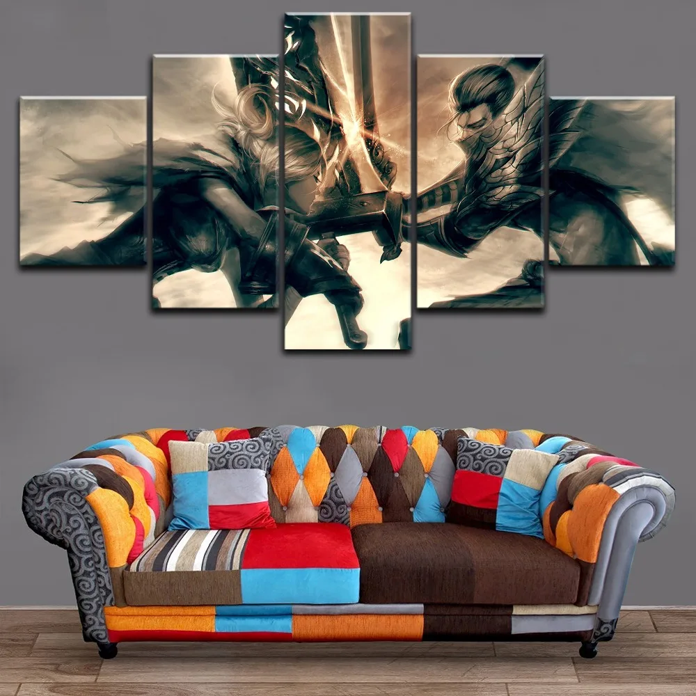 Картина на холсте 5 шт. лига легенд модульное изображение ривена и ясуо для