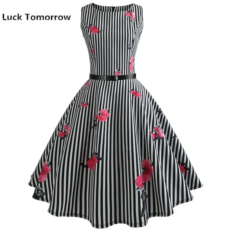 Sommer Musik Note Druck Kleid 50 s 60 Одри Хепберн халат Ретро шакель Повседневная винтажная без