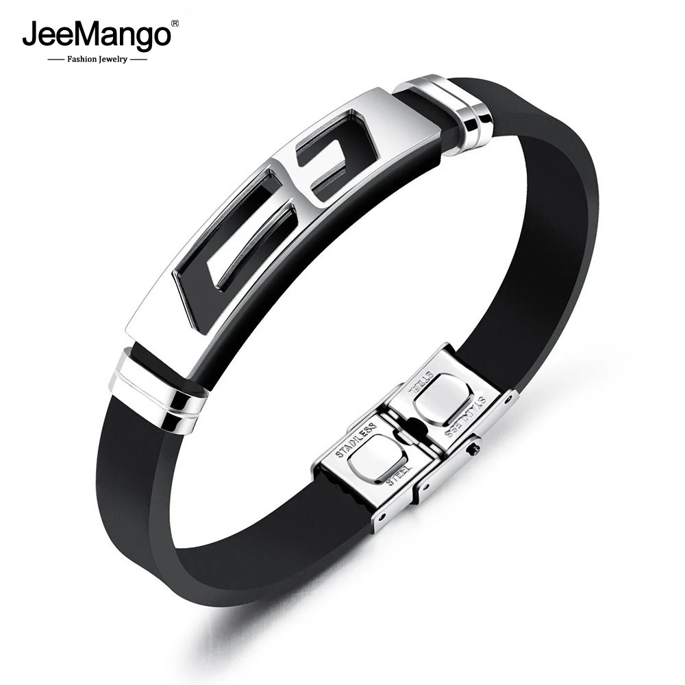 JeeMango Черные Оригинальные силиконовые браслеты унисекс для мужчин простой крест кожа ювелирные изделия из нержавеющей стали Прямая JOPH1159