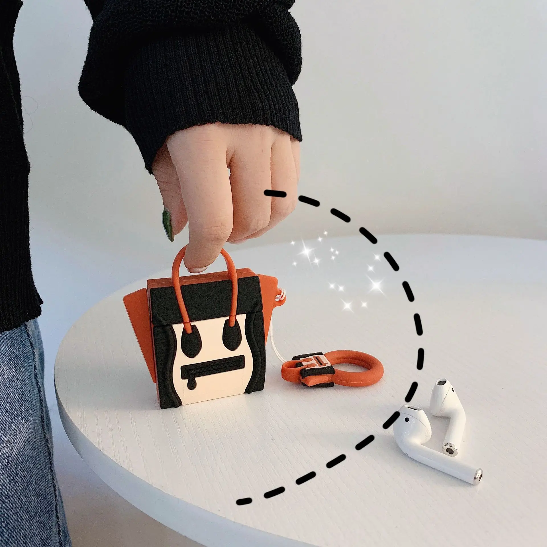 

For AirPods Case Silicone Cute 3D Handbag Earphone Case For Airpods 2 Headphone Case for Apple Air pods Cover Earpods Ring Strap