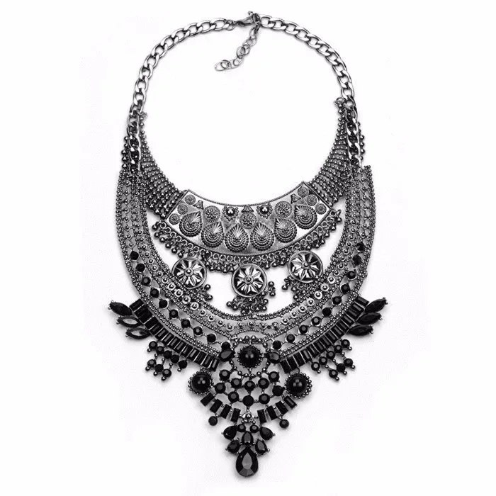 Boho серебряный металлический чокер колье классика длинное большое Хрустальное колье с подвеской Макси колье-чокер ювелирные изделия женские YN487