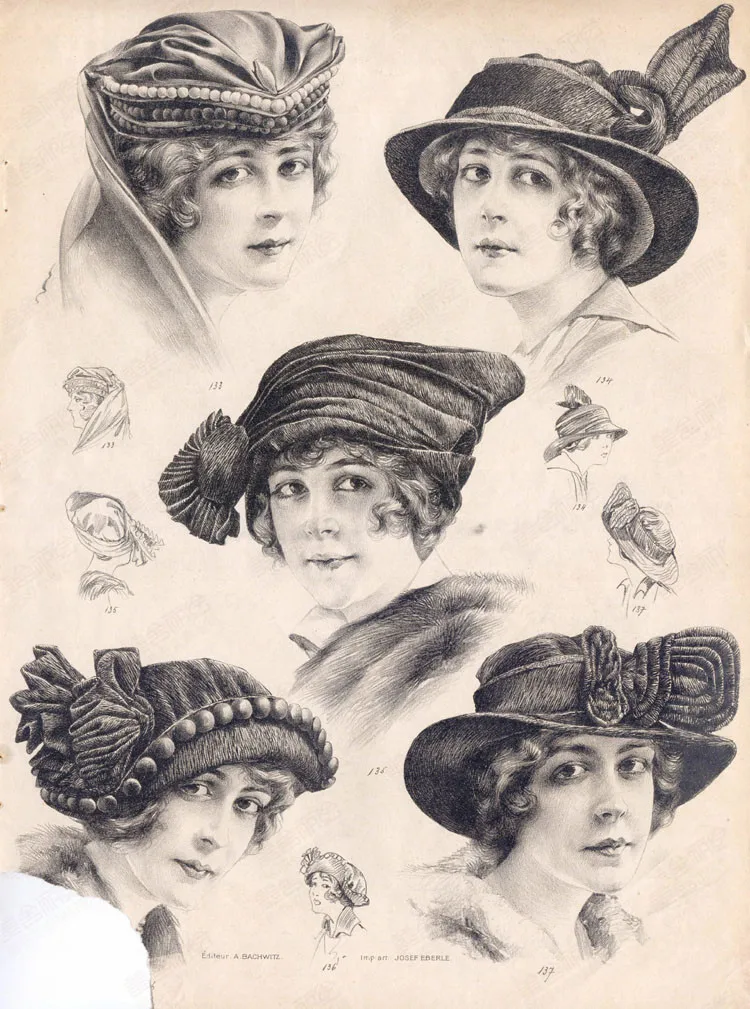 Эскиз Европейская красота ретро модная шляпа винтажная Ретро Картина на холсте