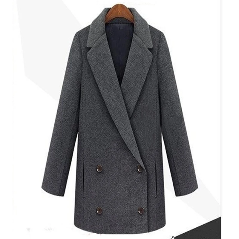 Женское двубортное пальто ZADORIN длинное шерстяное с лацканами и длинным рукавом