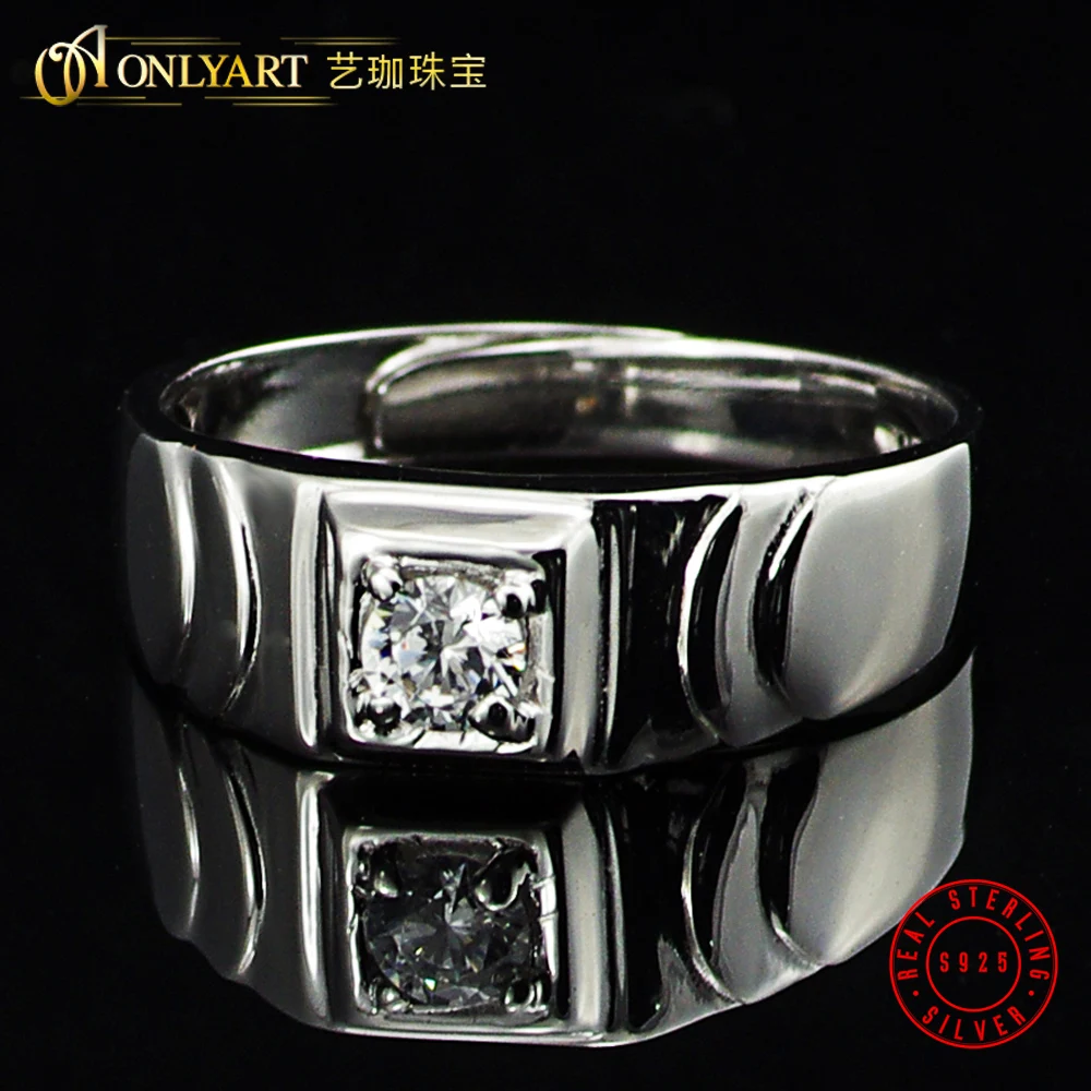

silver 925 men rings jewelry shiny polish stone adjustable ring 100% sterling silver solid men's ring OnlyArt jewelry