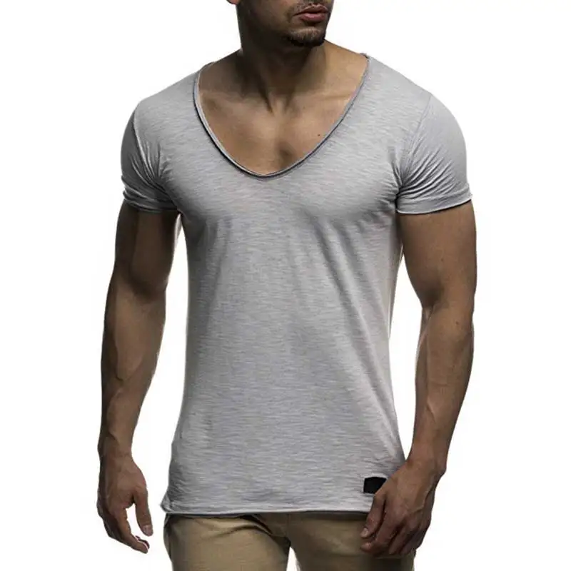 New arrival deep V neck short sleeve men t shirt slim fit t-shirt men thin top tee casual summer tshirt MY070