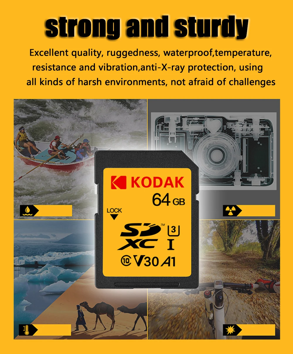 Sd-карта Kodak 64 Гб карта памяти 128 ГБ SDXC U3 V30 carte sd для sony Canon Nikon micro SLR цифровая камера cartao de memoria