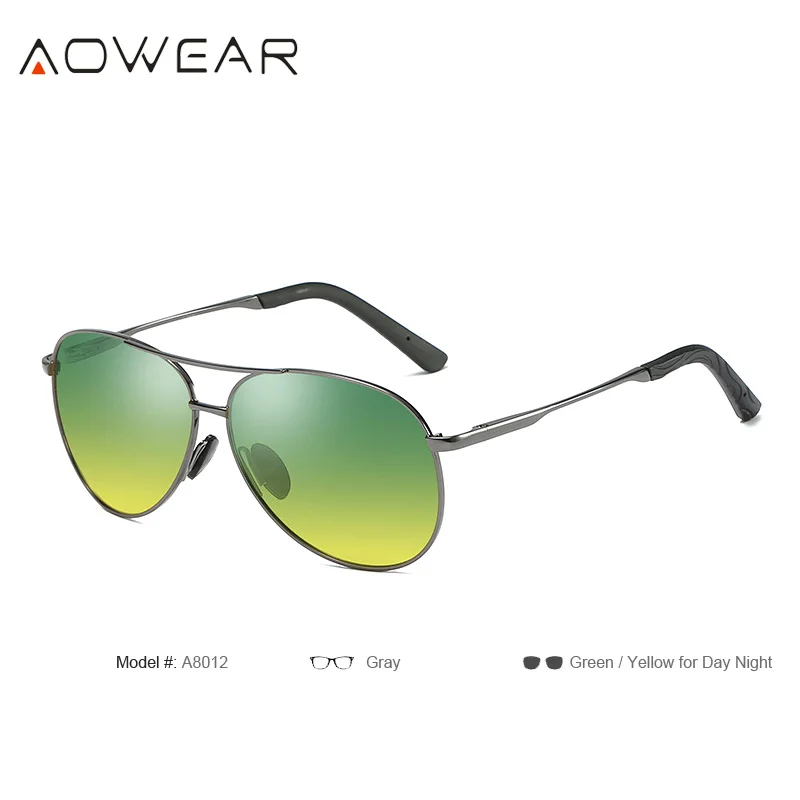 AOWEAR брендовые дизайнерские очки ночного видения мужские желтые HD очки для ночного вождения День Ночь поляризованные очки пилота для дождливого тумана день