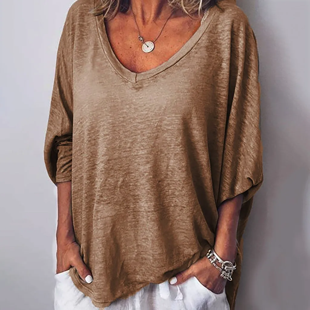 

Women Ladies Summer T shirts Fashion Woman Loose Casual V-Neck Short Sleeve Solid Color Tops T-shirts T Shirt Tees Clotning