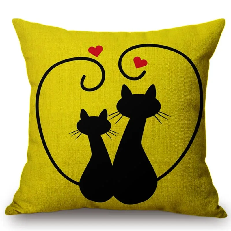 

Yellow Cat Dog Cute Animal Cushion Cover Cotton Linen Throw Pillow Cover Home Decorative Car Sofa Square Pillow Case 45x45cm
