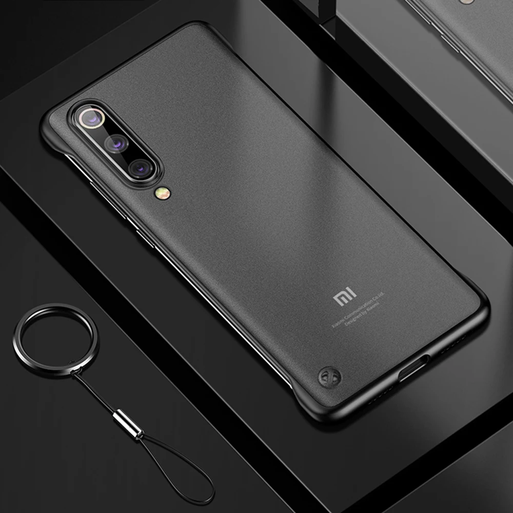 Черный Бескаркасный чехол для Xiaomi mi 9 9T Pro mi 9 SE Прозрачный чехол для Xiao mi Red mi K20 Pro акриловый матовый чехол с кольцевым ремешком - Цвет: Черный