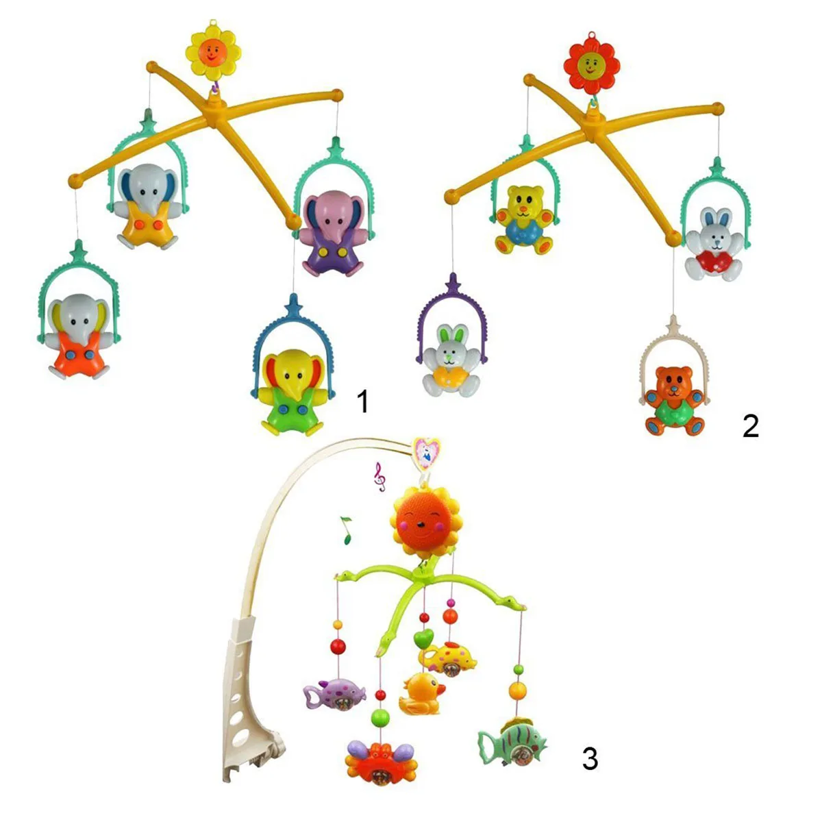 Music Bed Bell Set Funny Fish Crab and Duck Baby Crib Mobile Music Bed Bell Educational Toy(Random Color