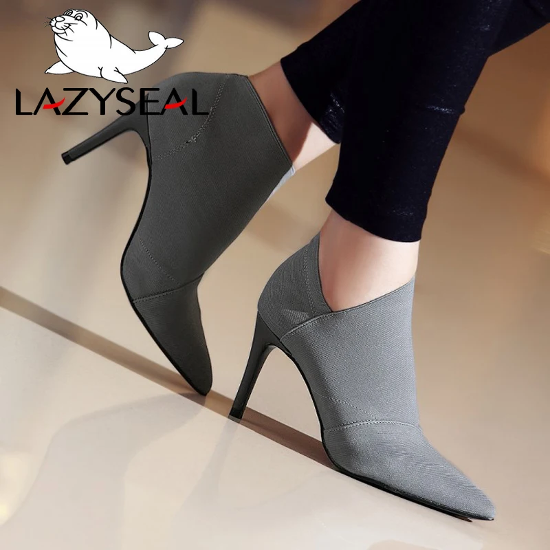 Женские ботинки LazySeal на шпильке заостренный носок высокий каблук эластичная