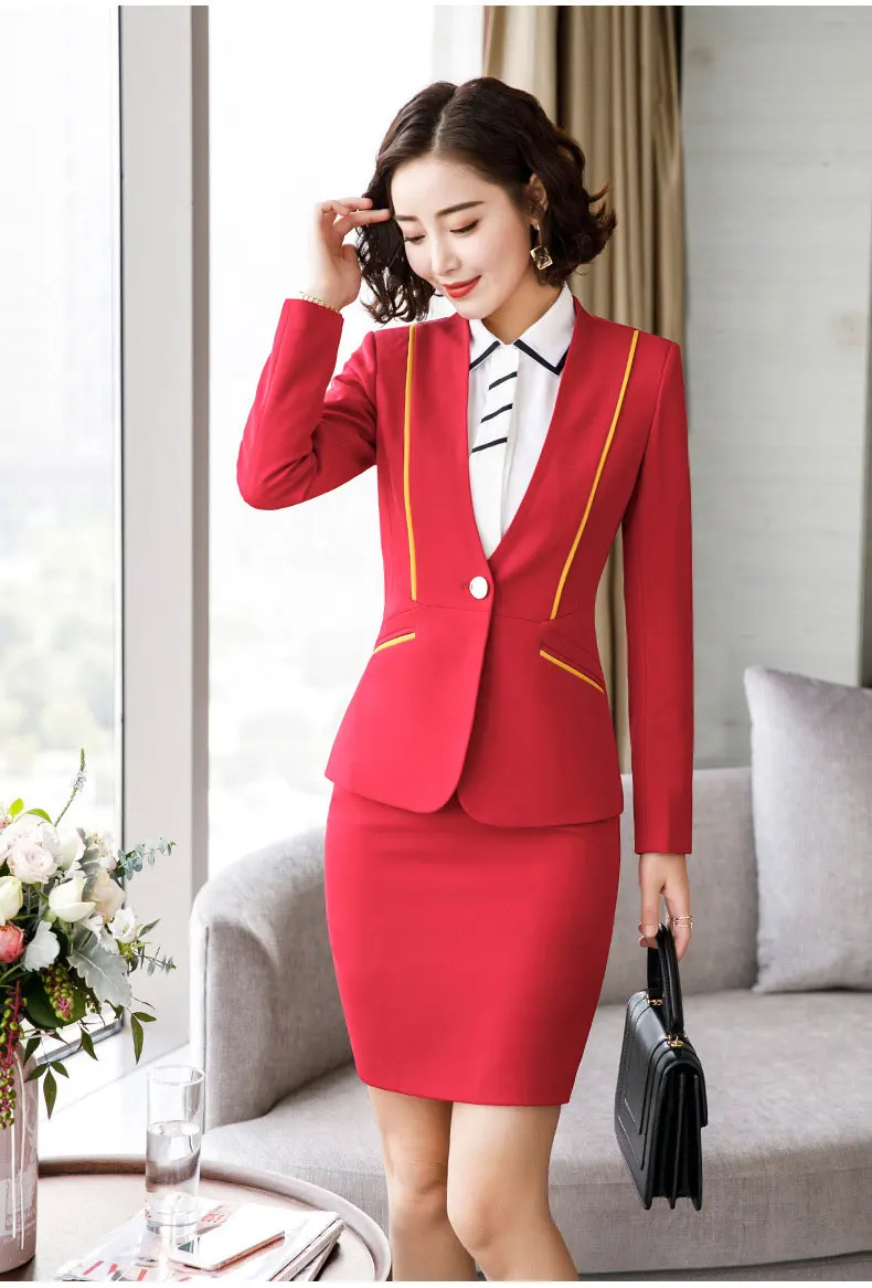 red coat and skirt IZICFLY новая деловая весенняя одежда для женщин, офисная униформа, Блейзер, Рабочий костюм, стильные официальные костюмы для женщин, юбка, большой размер 4XL - Цвет: red coat and skirt