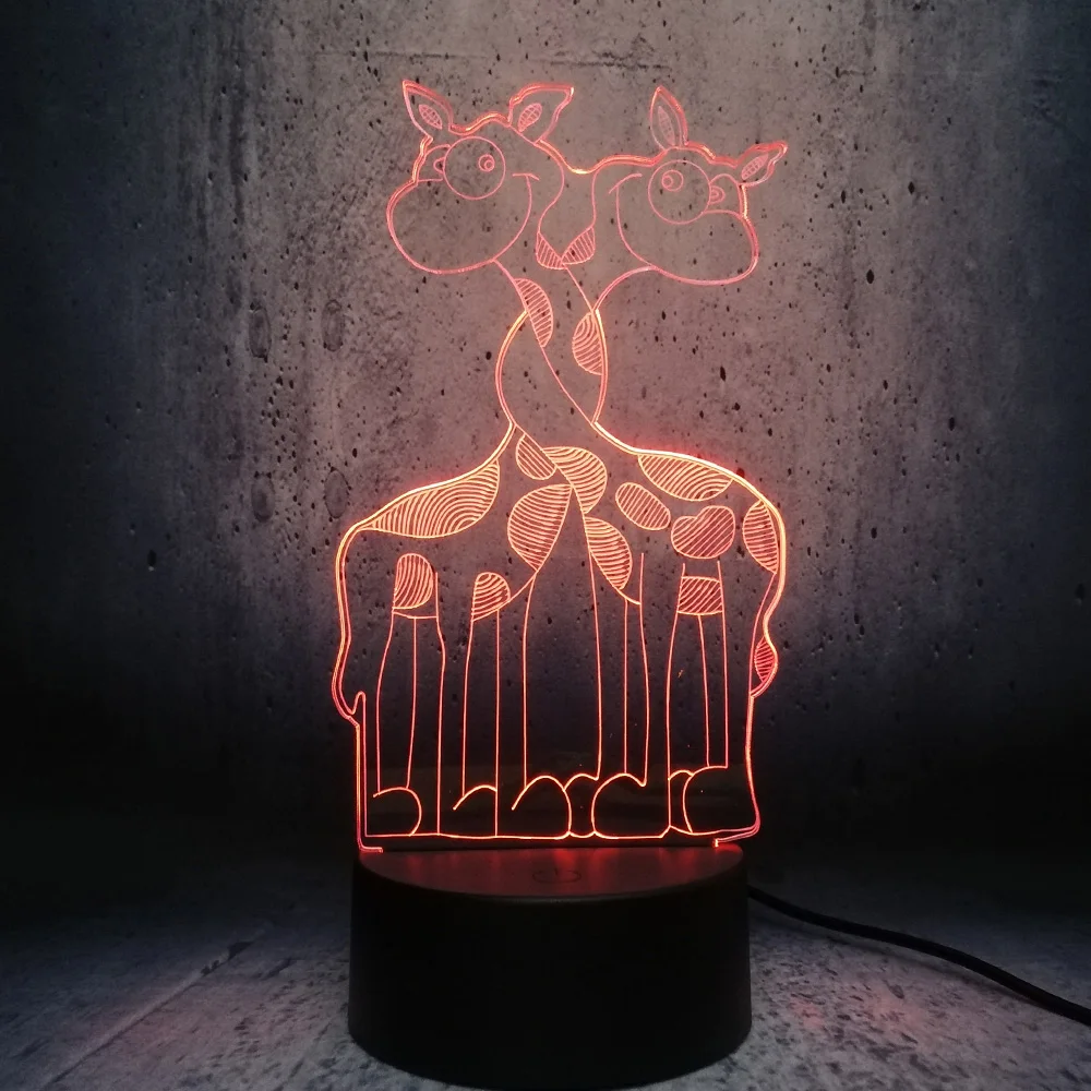 Мультяшный жираф Африканские животные 3D USB Светодиодная лампа 7 цветов меняющая настроение ночник детская