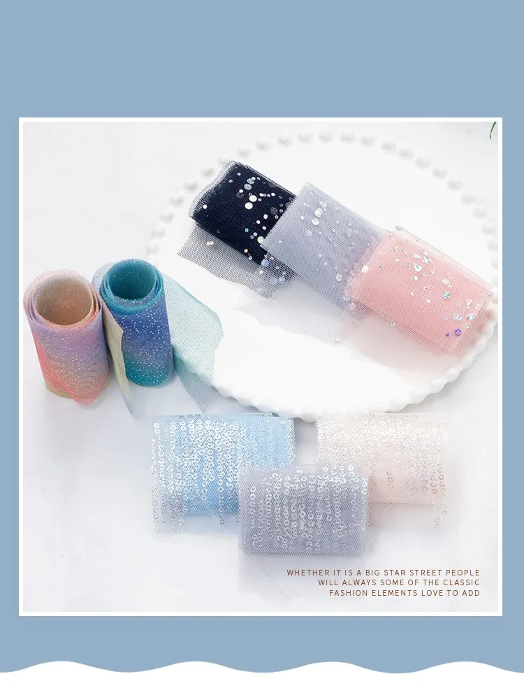 Сетчатая лента с блестками в горошек 6 см 10 вручную изготовленная для платья