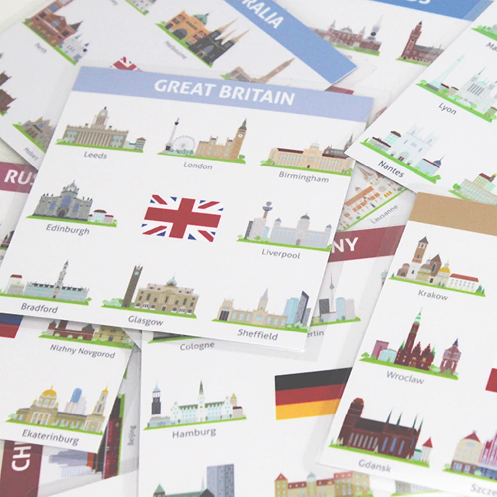 17 шт./компл. Европейская городская карта с именем здания английским словом флэш