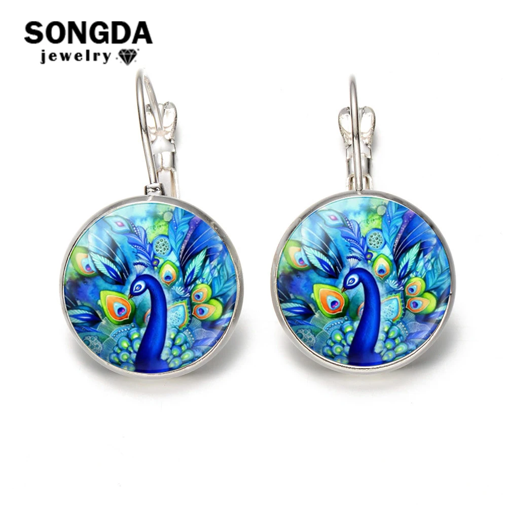 SONGDA 2018 красивые серьги в виде животных Павлин этнические зеленые синие перья