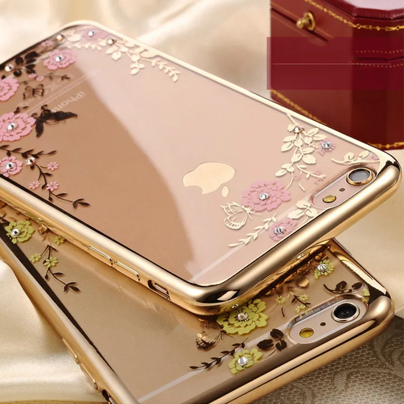 Прозрачный чехол для iPhone 6 6S 7 Plus 8 Роскошные Алмазный Обложка ТПУ силиконовое