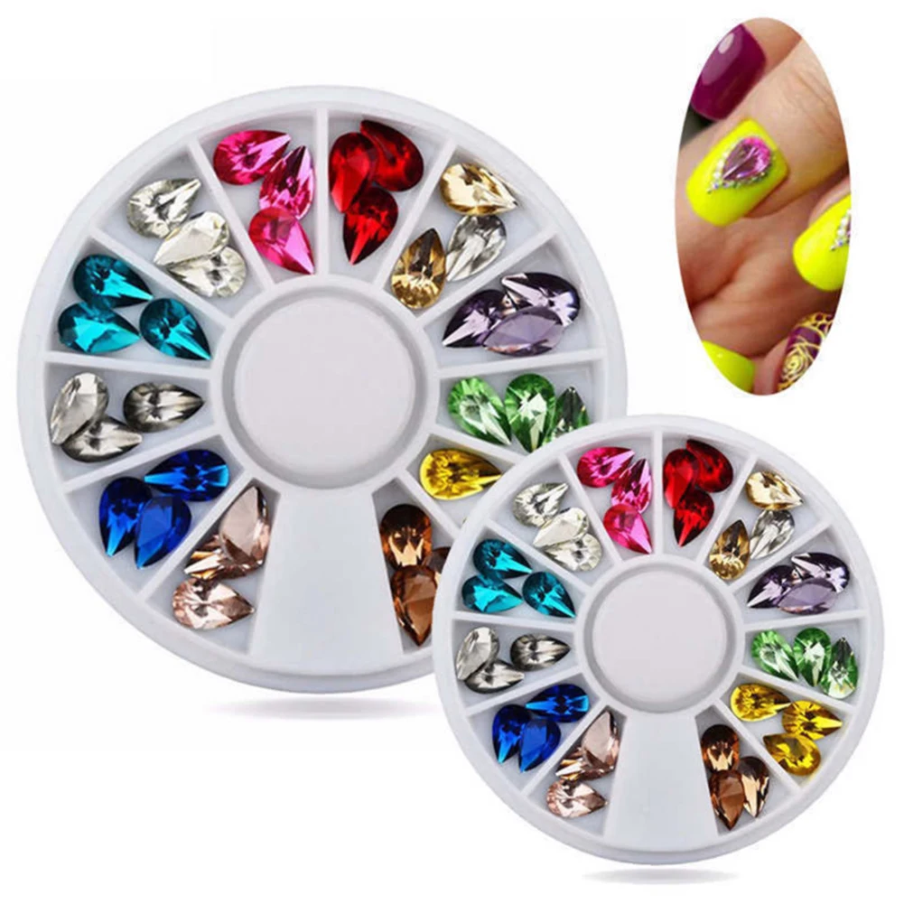 Mixed Color 3D Nail Art Acrylic Tips Wheel Waterdrop DIY Glitter Manicure Decor | Красота и здоровье