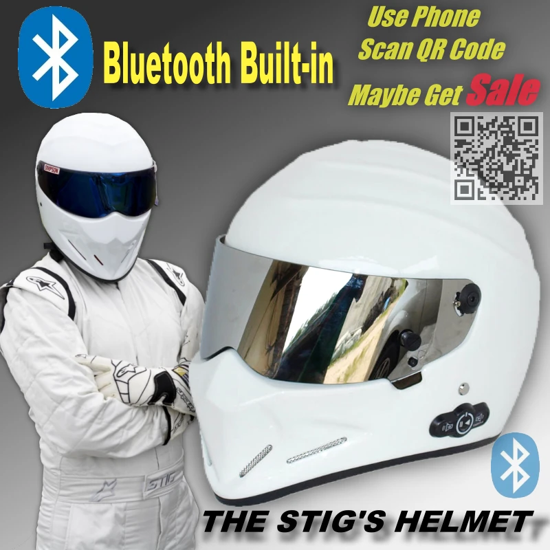 Белый шлем TopGear STIG встроенный Bluetooth/Встроенный Шлем Capacete серебристый козырек +