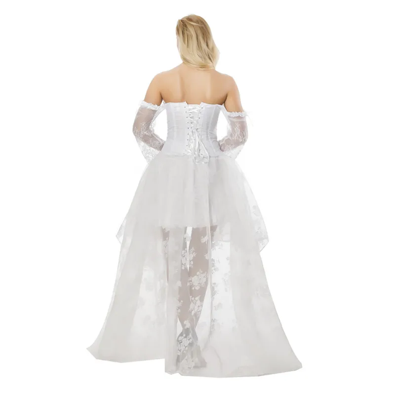 

Women's Vintage Steampunk Long Lace Sleeve Bridal Corset Dress Victorian Retro Gothic White Corset Top Wedding Party Dress S-2XL