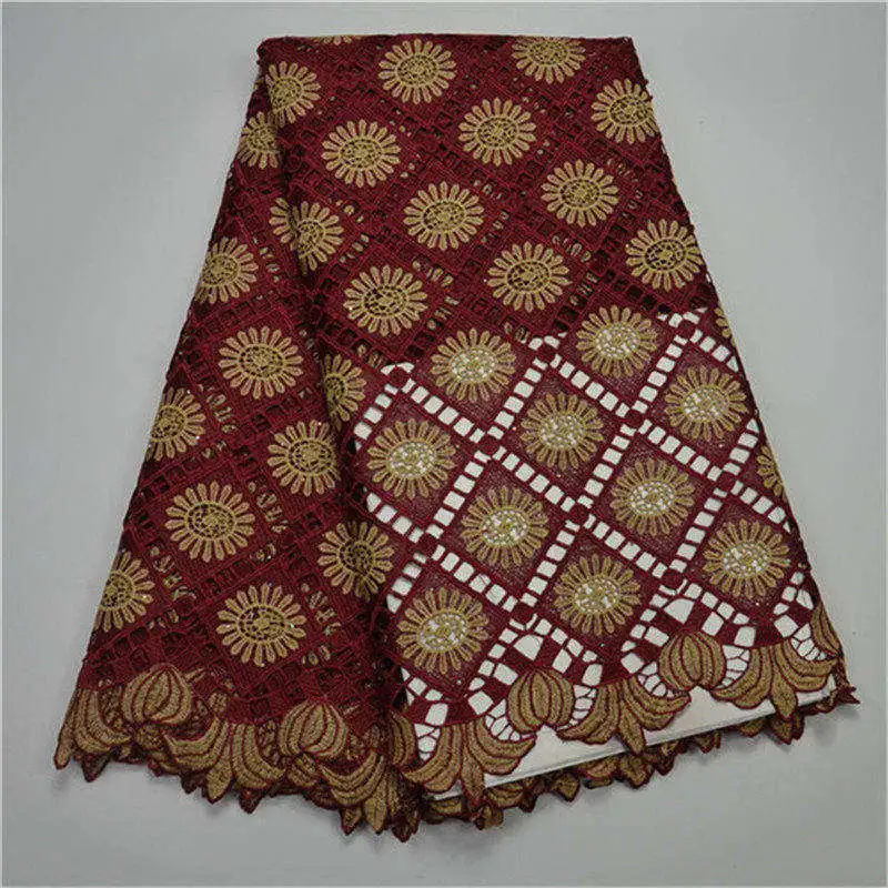 Embroidery Design African Cord Lace Fabrics High Quality Nigeria Wedding Dress Water Soluble Guipure Fabric Wine | Дом и сад