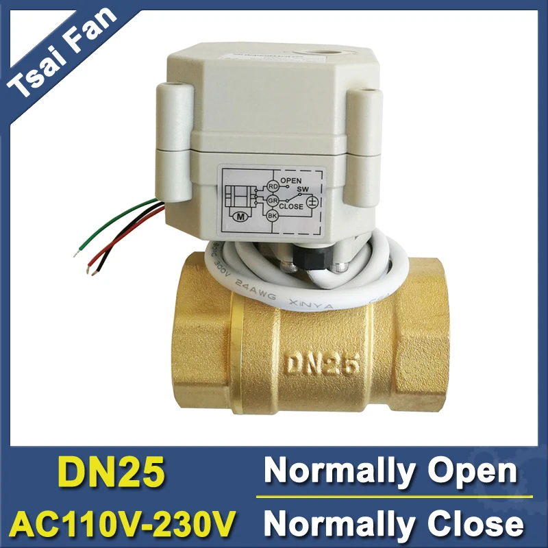 Питание от возврата латунь DN25 нормально открыть/закрыть клапан AC110V-230V 2 способ BSP/NPT 1 ''моторизованный клапан для контроля воды CE/IP67