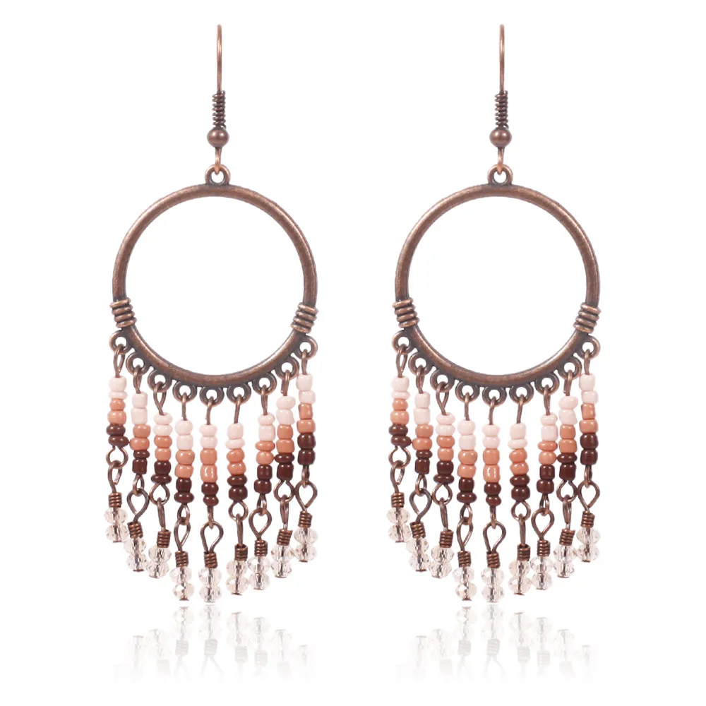 2019 Vintage Beads Earrings Women In Drop Green Simple Big Loop Tassel Fashion Jewelry For Girl Gift | Украшения и аксессуары