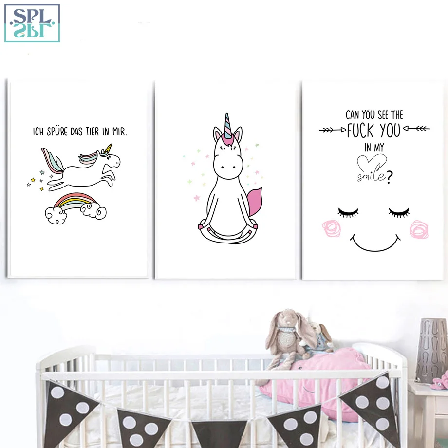 

SPLSPL Nordic Style Kids Decoration Cartoon Unicorn Smile Posters And Prints Canvas Painting Wall Art Picture for Living Room