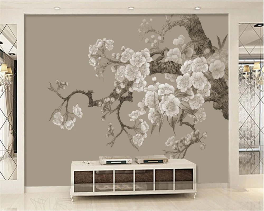 

Beibehang wallpaper hand painted flowers and birds photo mural wallpaper background wall home decoration painting 3d wallpaper