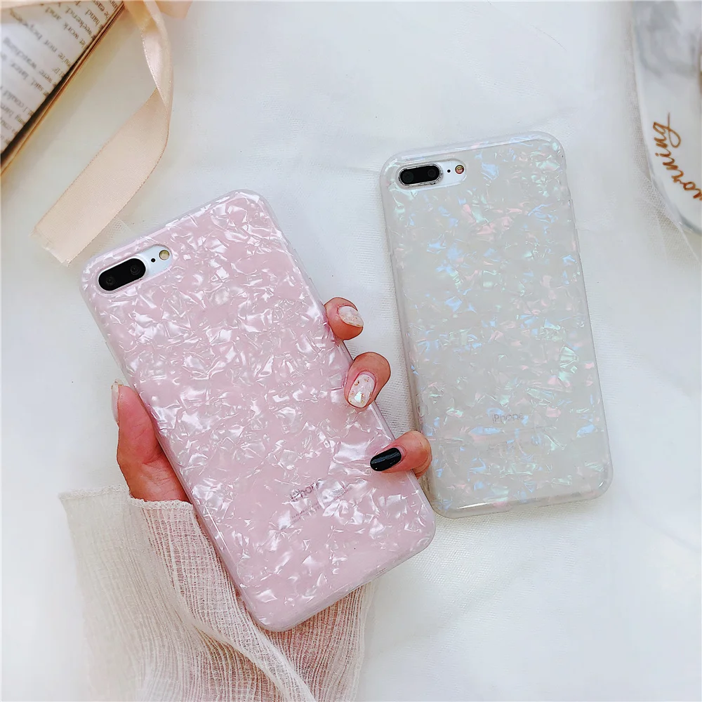 Okdeals Fashion Seashell texture Blu Ray IMD Phone Case for IPhone 8 Plus Smooth Pattern Iphone X 6 6S 7 Back Cover |