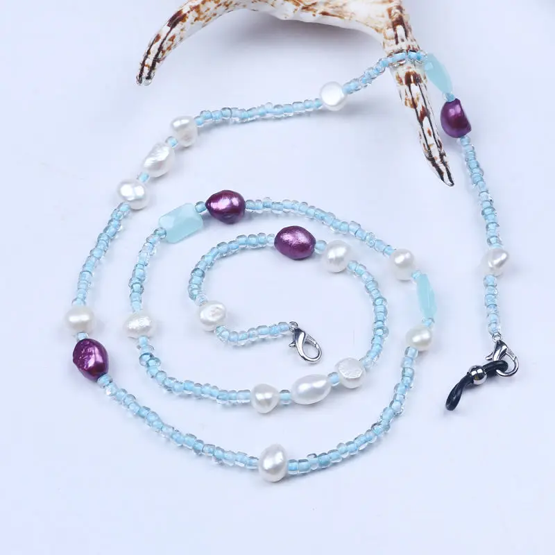 Новый стиль пресноводного жемчуга очки цепь белый и фиолетовый барочный жемчуг