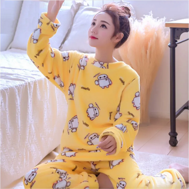 Фото Новые осенние фланелевые пижамы утолщенные женские комплекты одежды для сна