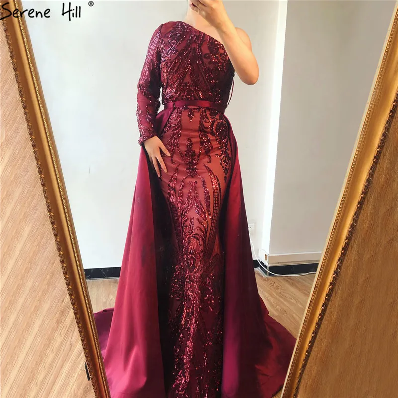 wine red Дубай красное вино одно плечо вечерние платья Sequeined роскошные сексуальные с поездом вечерние платья Serene Хилл LA6619 - Цвет: wine red