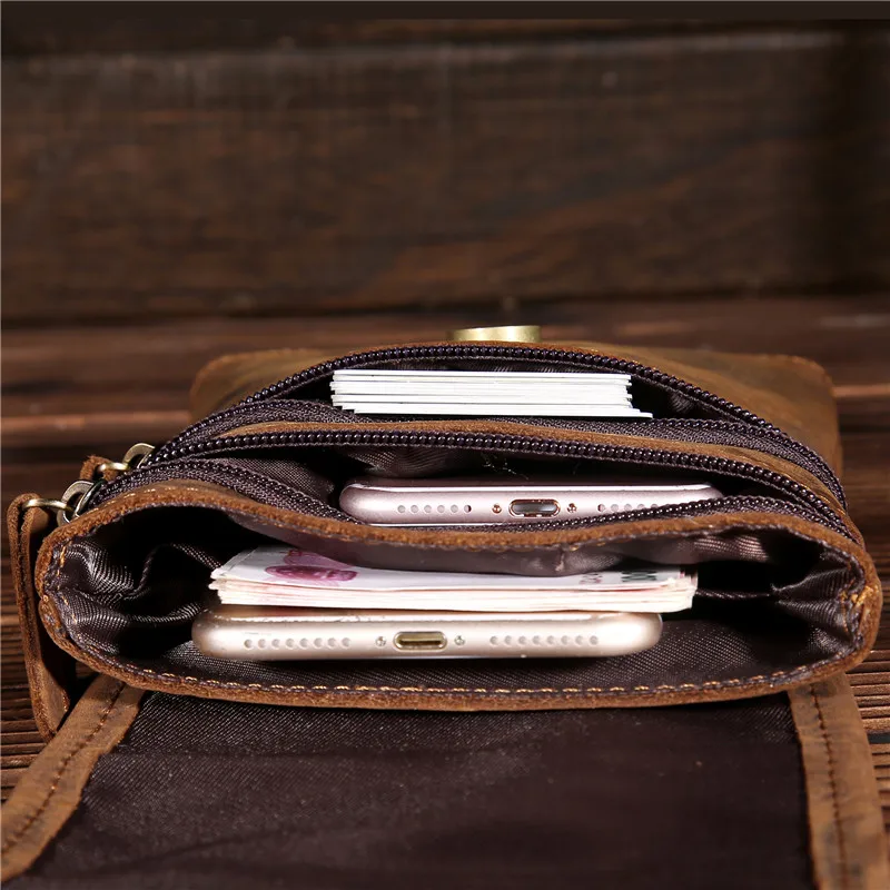 Men's Fanny Pack Waist Bags Purse Genuine Leather Vintage Male Crazy Horse Hip Belt Bum Pack Loop Man Travel Phone Pouch Gift