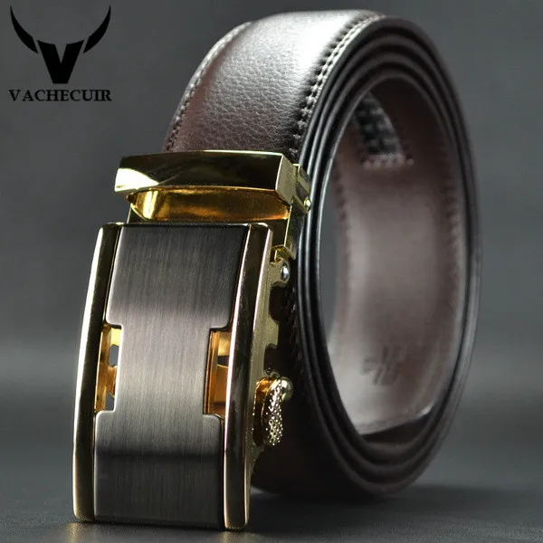 

VACHECUIR genuine leather belts for men brown cowhide high quality Automatic Buckle strap mens belt ceinture homme luxury Q121
