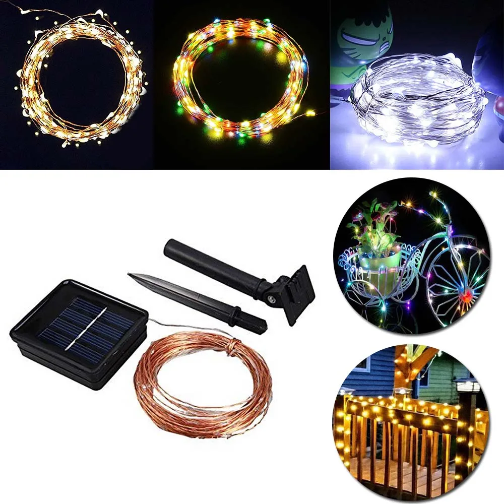 

Solar Power String Light Waterproof LED Strip 10m 100 LED Copper Wire lamp Warm White For Outdoor Christmas decoration lights
