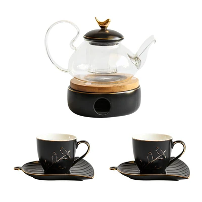 02 Tea Set Европейский чайник с цветами чайная чашка набор кипяток воды чайный набор креативный керамический стеклянный послеобеденный травяной чай посуда для напитков подсвечник нагрев - Цвет: 02 Tea Set