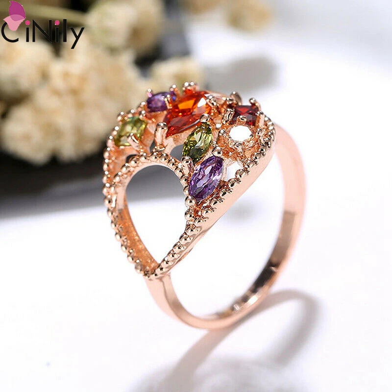 CiNily Multicolor розовое золото люкс для женщин Свадебная вечеринка драгоценные Камни кольцо ювелирные изделия подарок Размер 7 8 NJ464
