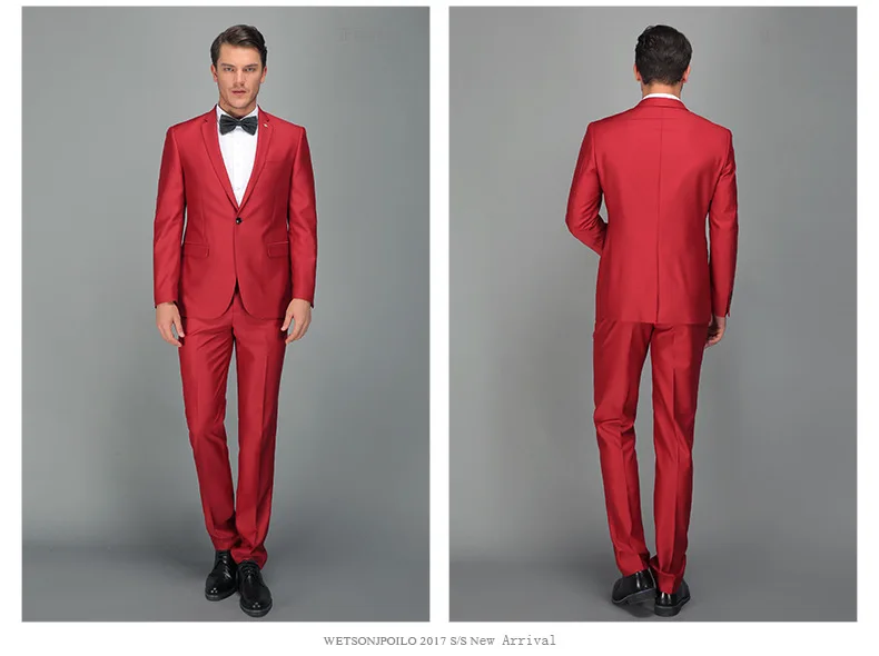 2018 Men Business Suit Slim fit Classic Male Suits Blazers High-end Brand Custom Red Two Buttons 2 Pieces(Suit jacket+pants)