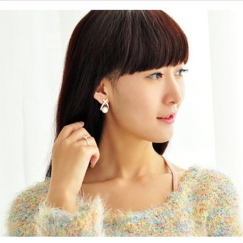 Женские серьги-гвоздики с жемчугом кристаллами | Украшения и аксессуары