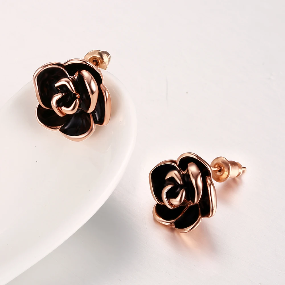 INALIS Винтаж black rose цветок со стразами серьги из розового золота Цвет для Для